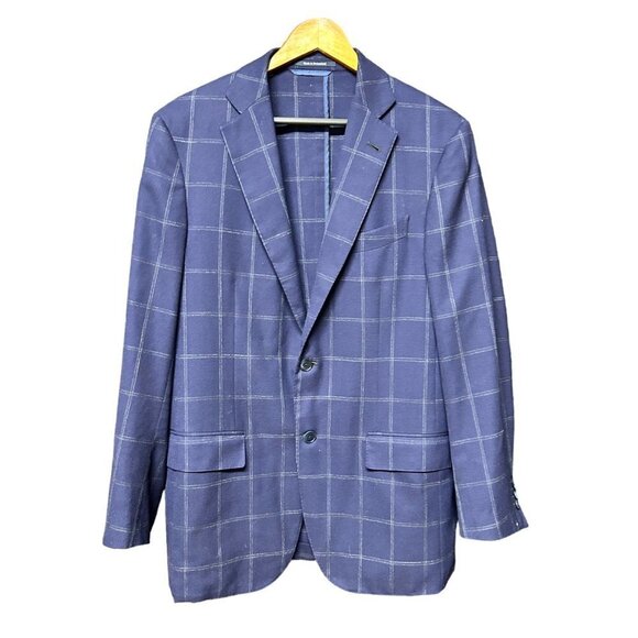 Ermenegildo Zegna Mens Blazer Jacket Size 50R Blue Window Pane Classic Fit